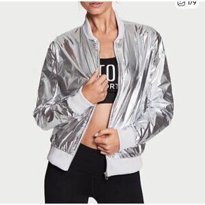 Victoria's Secret Sport Metallic Silver Bomber Jacket Women’s Size XS Y2K